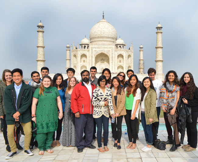 Students of Prof. Solomon Darwin's Building Smart Cities course stand with him in front of the Taj Mahal. Courtesy photo