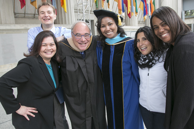 Erika Walker, assistant dean of the undergraduate program at Berkeley Haas is pictured center with her team. Photo by Jim Block