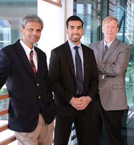 Global Supply Chain and Process Management professor Sanjay Ahire, left, 2015 Richter Scholar recipient Shahan Din, center, and Center for Global Supply Chain and Process Management Managing Director Jack Jensen. Moore photo